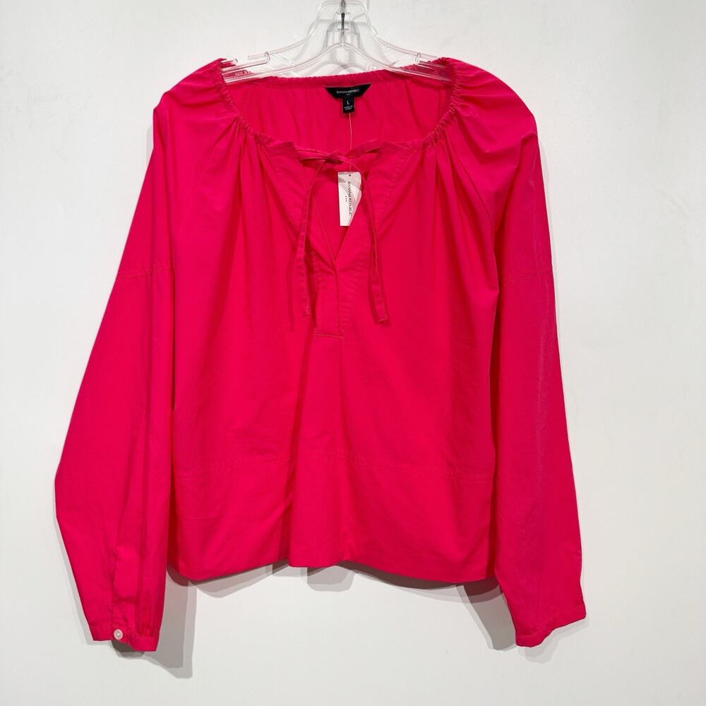 Banana Republic Women's Cotton Poplin Boxy Relaxed Top Sz L Bright Pink Office